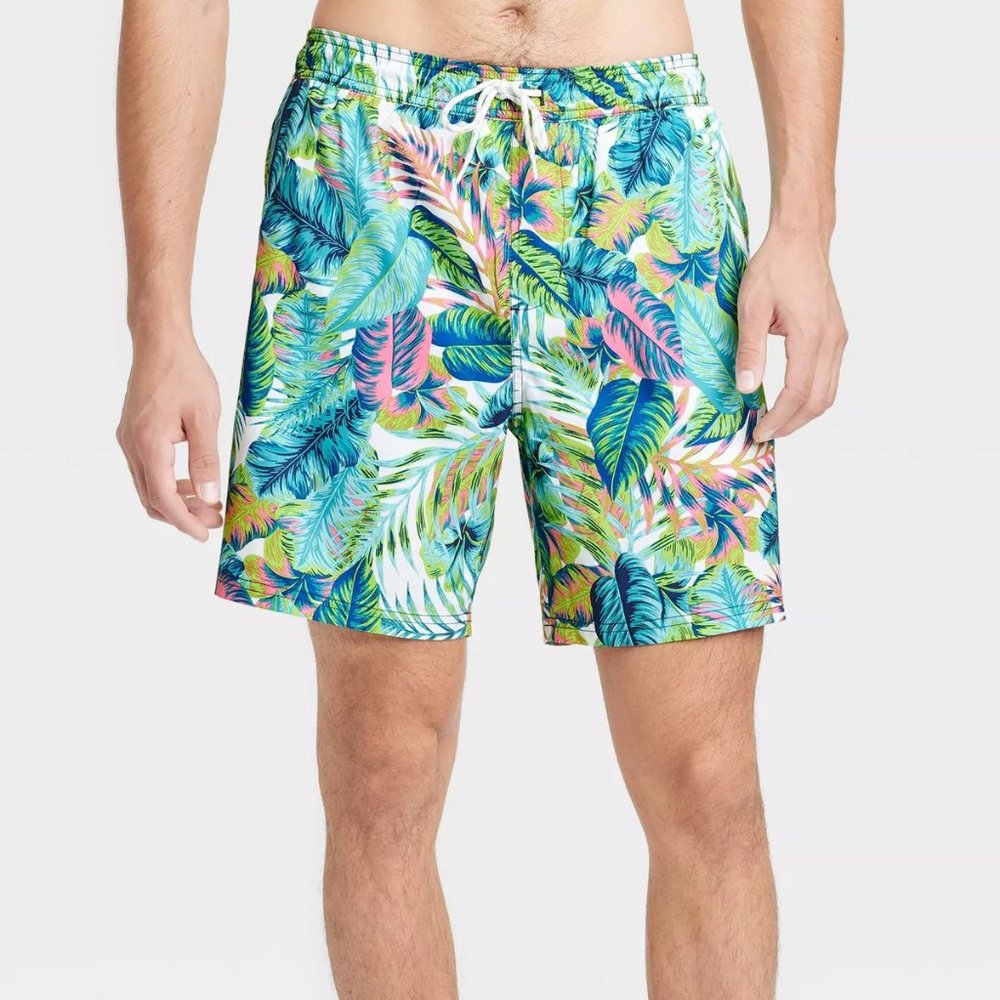 GOODFELLOW & CO LEAFY TROPICAL PRINT SWIM SHORTS TRUNKS XL - NEW NWT - Lined, 7"